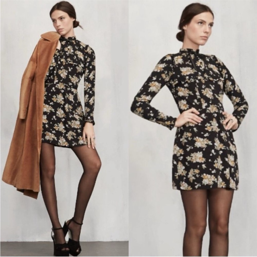 Reformation Charlie Mini Black Dress Floral Size 2